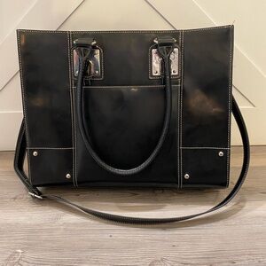 Wilson Leather Elegant Black Leather Tote Bag Satchel Laptop Case Ret. $375